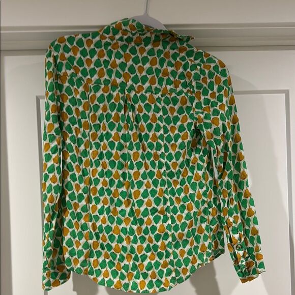 Anthropologie Green and Yellow Long Sleeve Button Down Shirt with Notched Collar - Picture 2 of 4